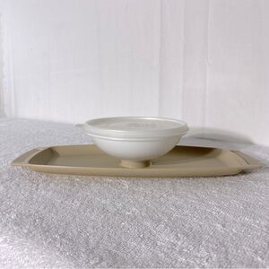Vintage Tupperware Serve-ette Tray Chip and Dip Veggie Relish Tray With Lid 3pcs